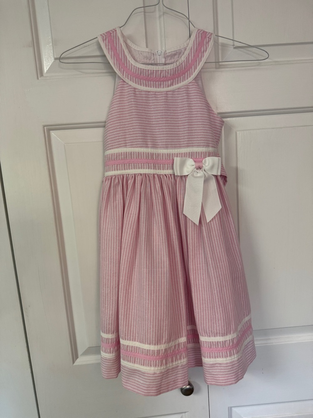 Pink Striped Girls' Dress with Bow